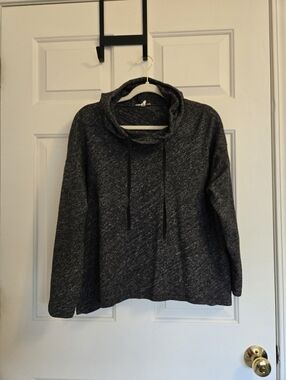 Eileen Fisher Wool And Cotton Blend Heathered Gray Hooded Pullover Size Large